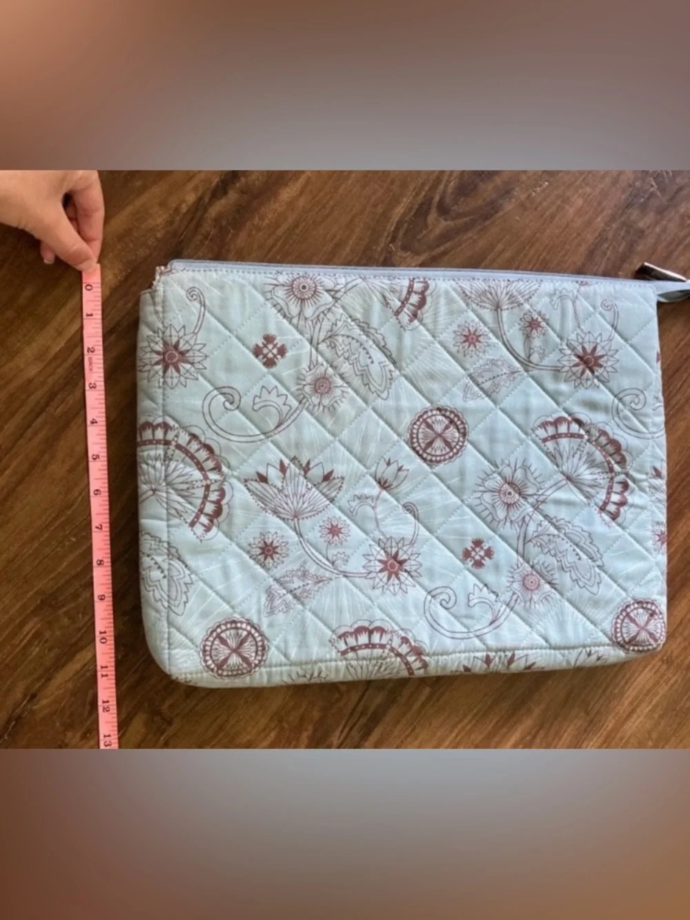 Quilted Floral Zip Pouch - Light Blue & Mauve